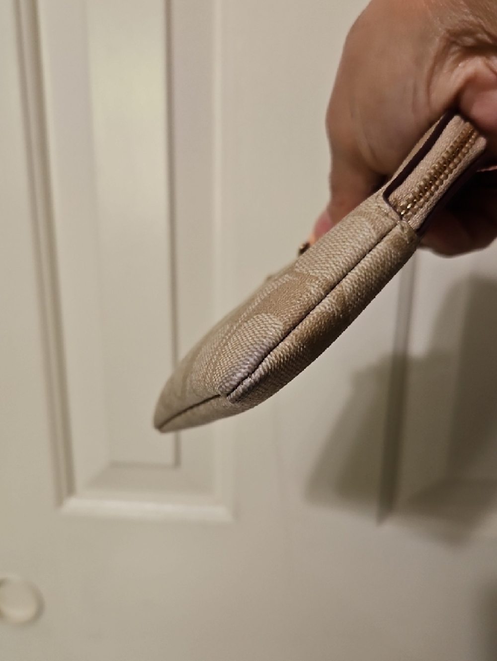 Coach EUC Khaki Canvas Wristlet with Light Peach Strap - Picture 8 of 8